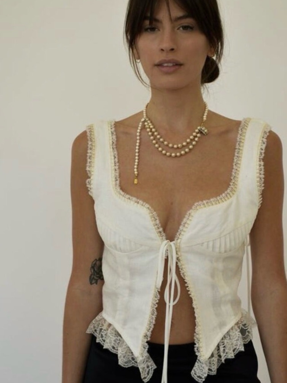 Ivory Lace-Trim Camisole Top - Women's Elegant Corset Style
